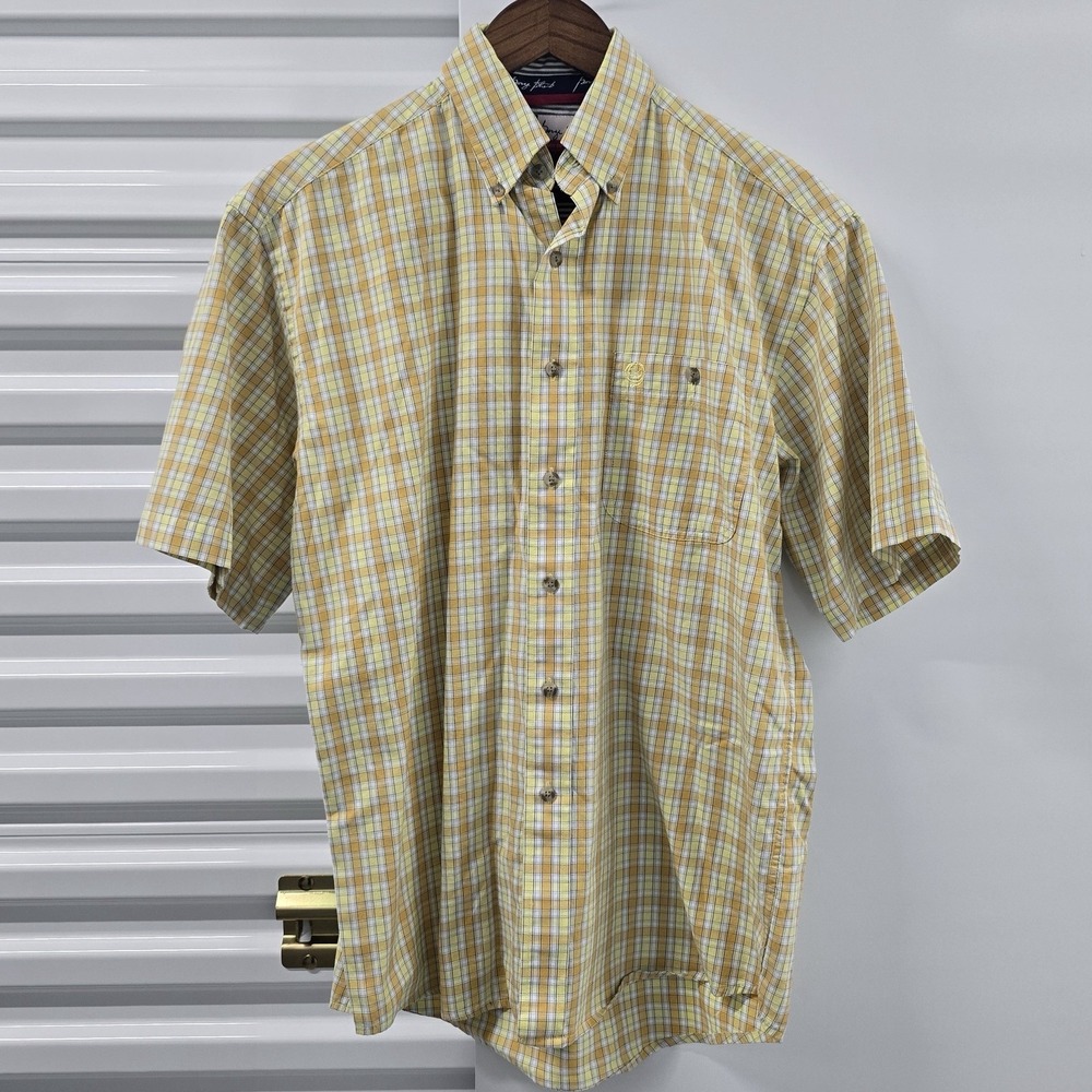 Wrangler George Strait Cowboy Cut Mens Plaid Shirt Yellow Western Short Sleeve